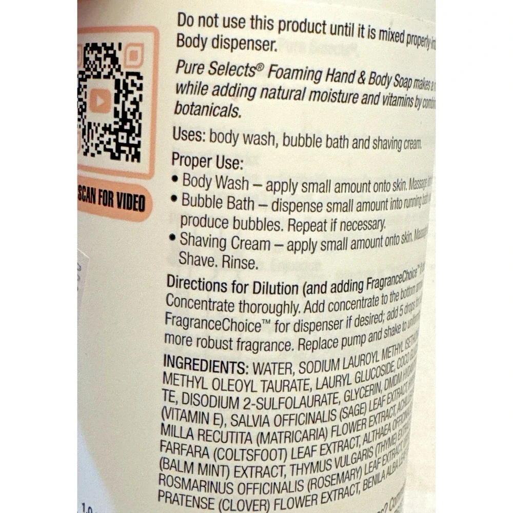 New 1 Quart Pure Selects Platinum Foaming Hand Body Wash Concentrate Sealed 32oz
